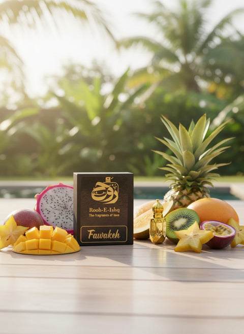 Fawakeh Intense – Tropical Fruit Cocktail Perfume Oil (Ittar) | Sweet Mango, Peach & Passionfruit Blend |  Alcohol-Free Long-Lasting Scent