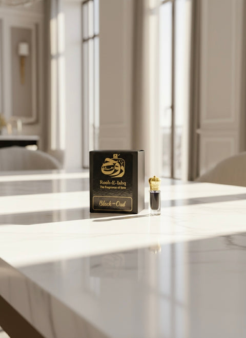 Black Oud Concentrated Perfume Oil (Ittar) –12ml-24ml | Pure Dark Agarwood & Earthy Musk | Long-Lasting Alcohol-Free Intense Scent