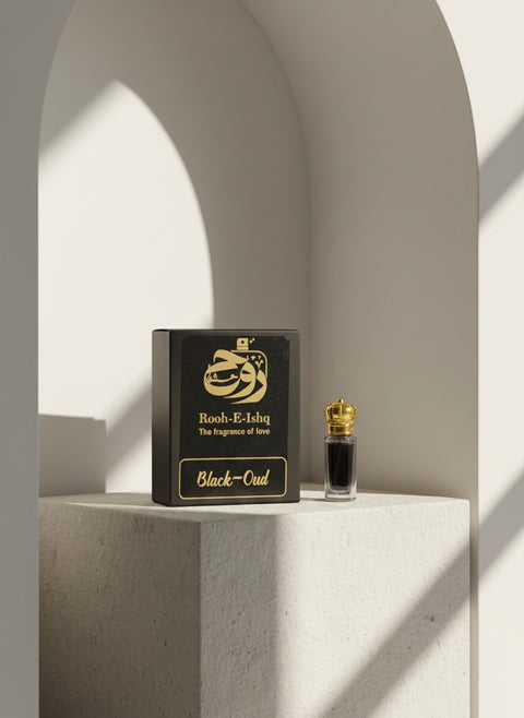 Black Oud Concentrated Perfume Oil (Ittar) –12ml-24ml | Pure Dark Agarwood & Earthy Musk | Long-Lasting Alcohol-Free Intense Scent