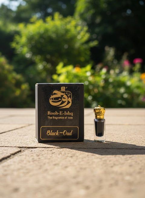 Black Oud Concentrated Perfume Oil (Ittar) –12ml-24ml | Pure Dark Agarwood & Earthy Musk | Long-Lasting Alcohol-Free Intense Scent